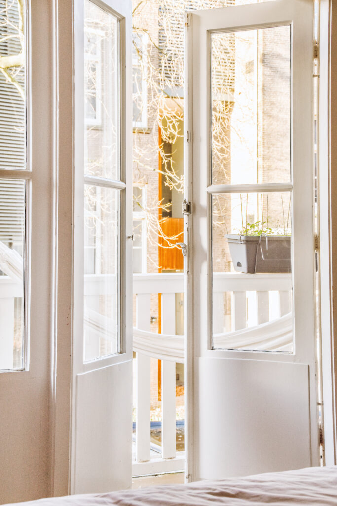 An opened glass doors