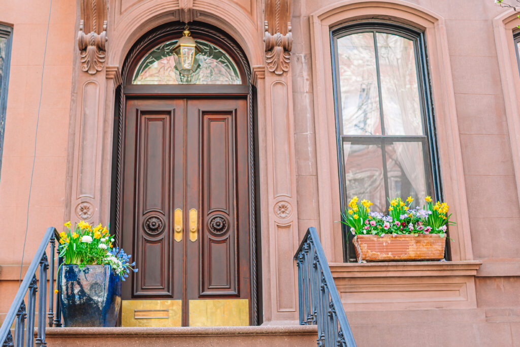 Historic district of West Village and empty streets at New York Manhattan, USA